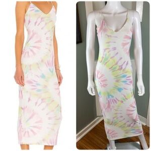 AFRM Amina Mesh Tie Dye Blanc Spiral Midi Maxi Dress Bodycon Slip Small revolve